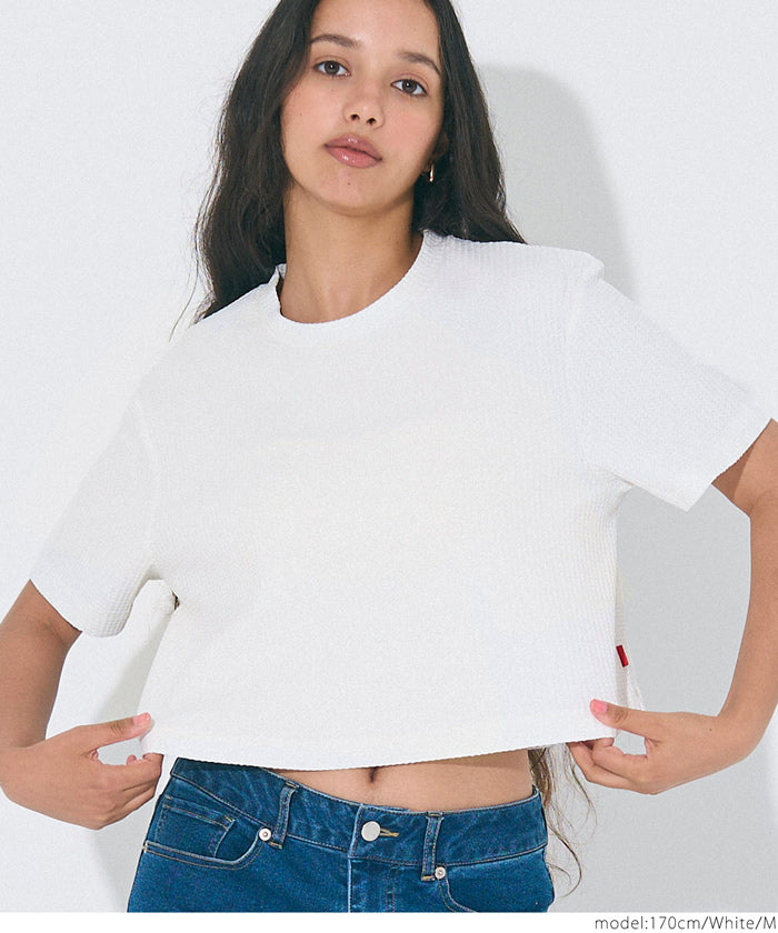 コカ coca ワッフルクロップドTシャツ （Black） Black