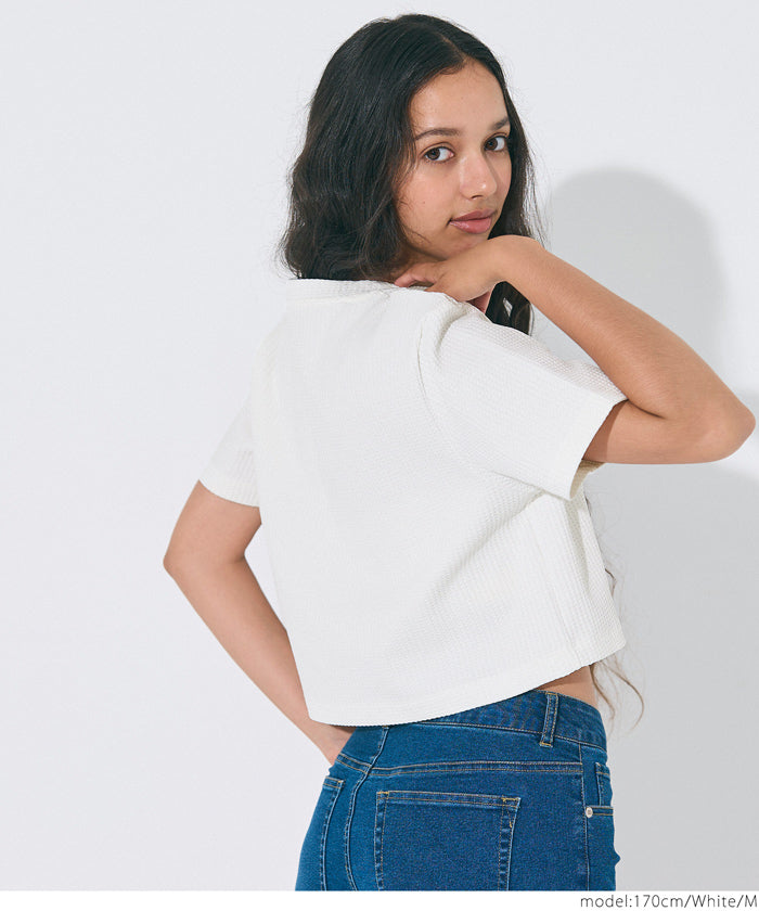 コカ coca ワッフルクロップドTシャツ （Black） Black
