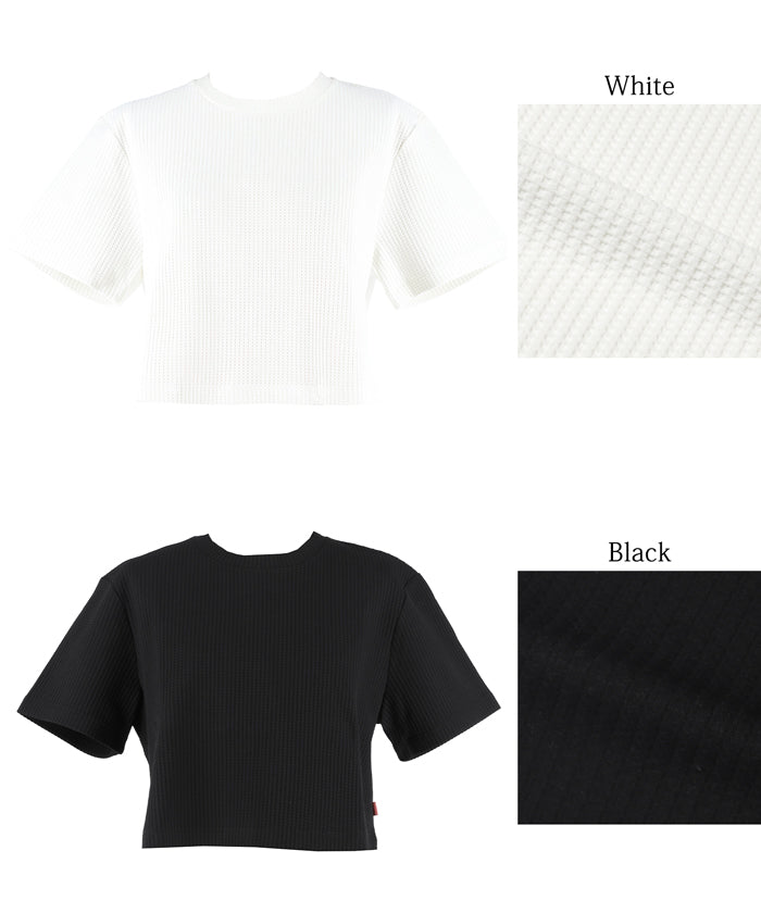コカ coca ワッフルクロップドTシャツ （Black） Black