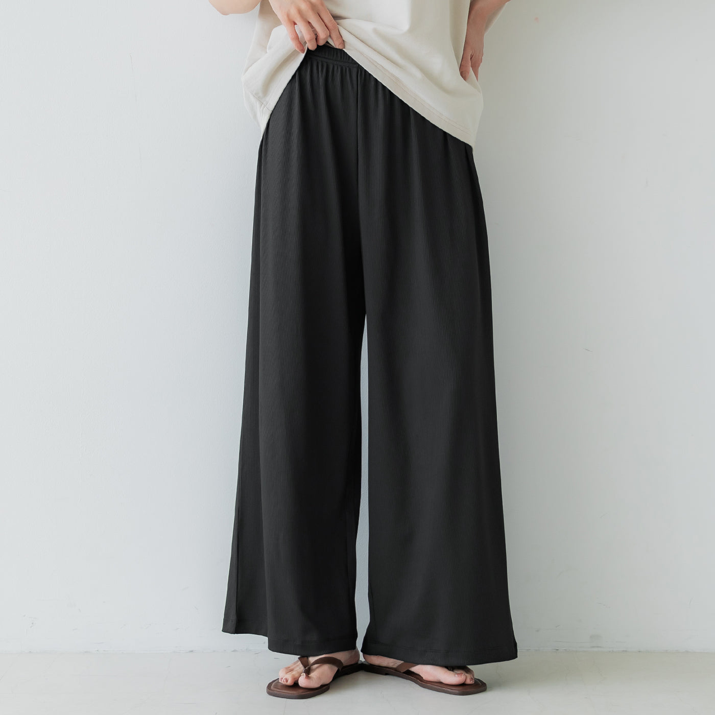 コカ coca とろみリブリラックスパンツ （Black） Black