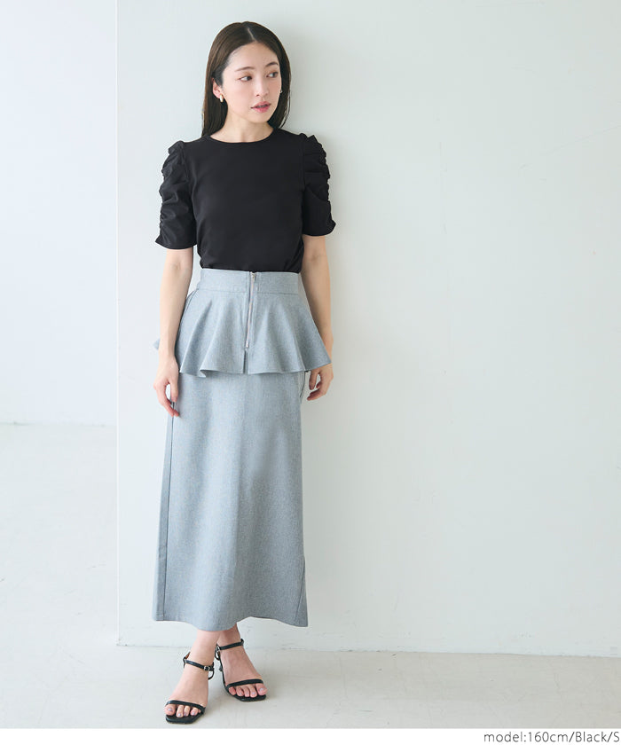 コカ coca シルキータッチ袖ギャザートップス （Black） Black