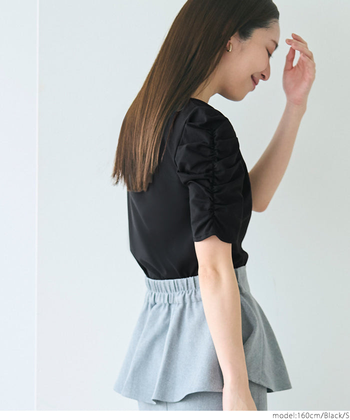 コカ coca シルキータッチ袖ギャザートップス （Black） Black