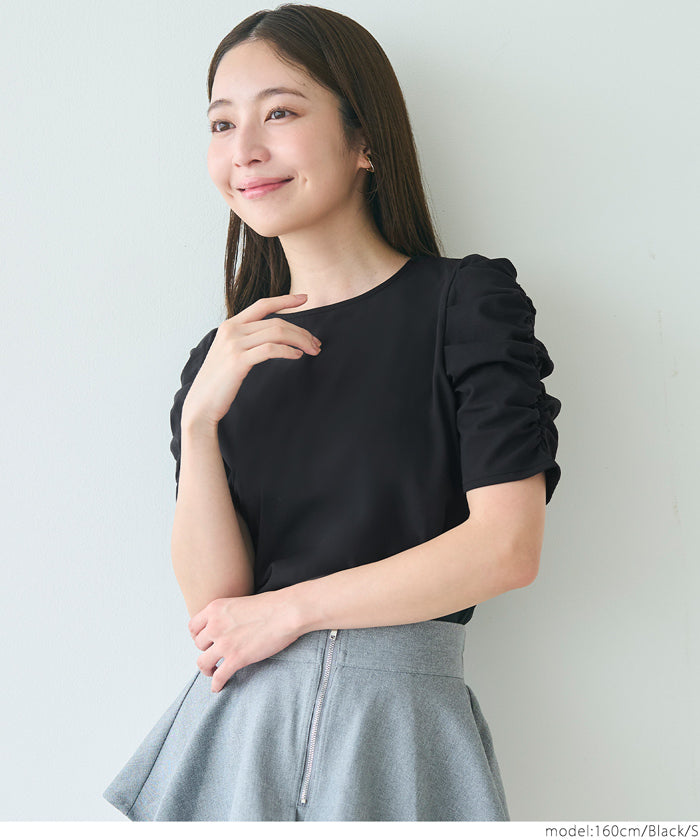 コカ coca シルキータッチ袖ギャザートップス （Black） Black