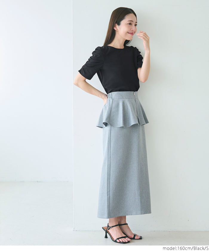コカ coca シルキータッチ袖ギャザートップス （Black） Black