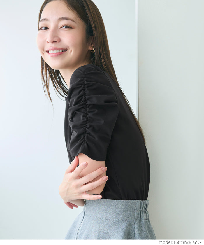 コカ coca シルキータッチ袖ギャザートップス （Black） Black