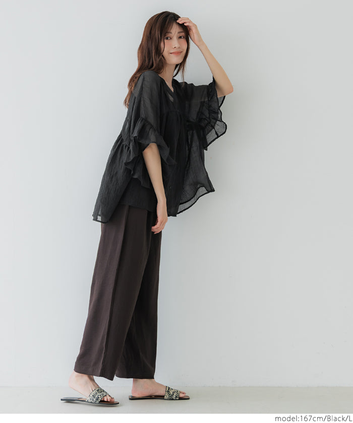 コカ coca 袖フリルシアーブラウス （Black） Black