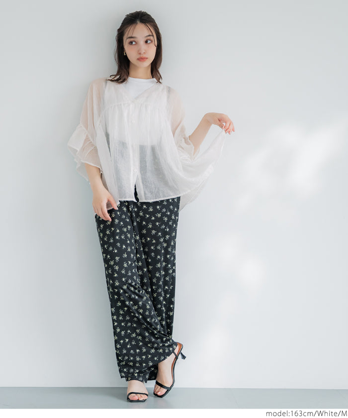 コカ coca 袖フリルシアーブラウス （Black） Black