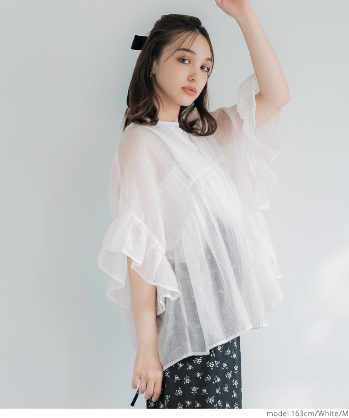 コカ coca 袖フリルシアーブラウス （Black） Black