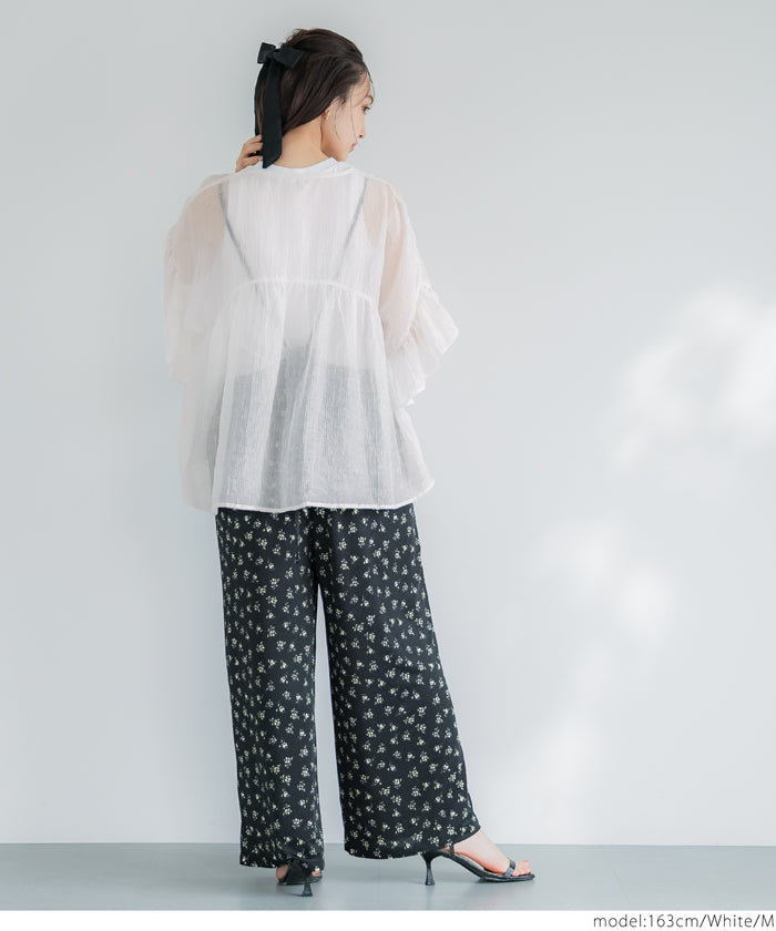 コカ coca 袖フリルシアーブラウス （Black） Black