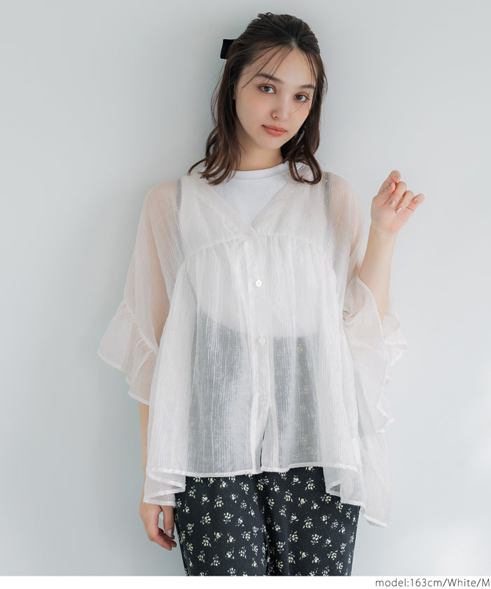 コカ coca 袖フリルシアーブラウス （Black） Black