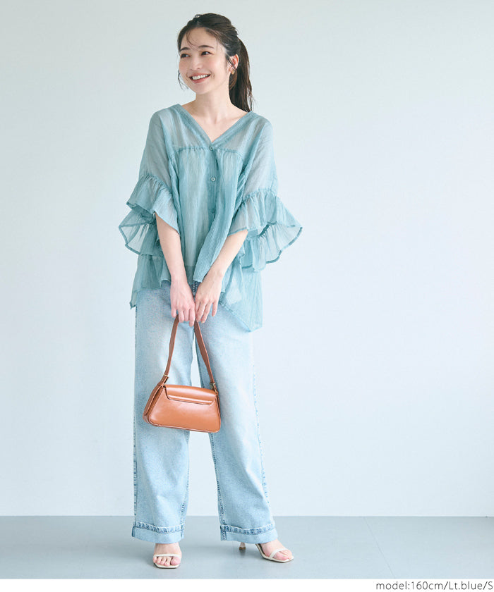 コカ coca 袖フリルシアーブラウス （Black） Black