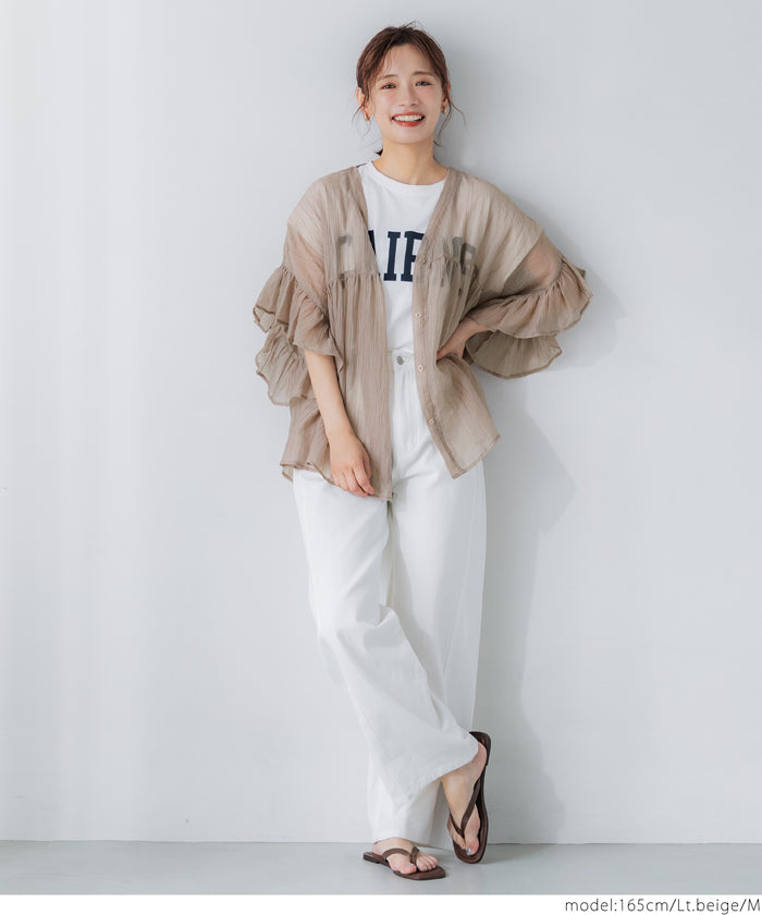 コカ coca 袖フリルシアーブラウス （Black） Black