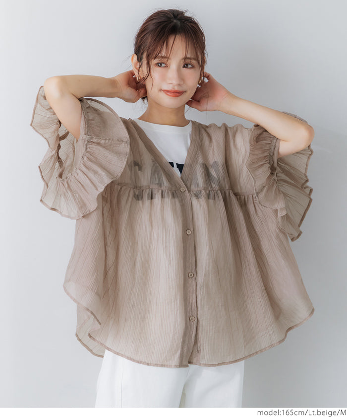 コカ coca 袖フリルシアーブラウス （Black） Black