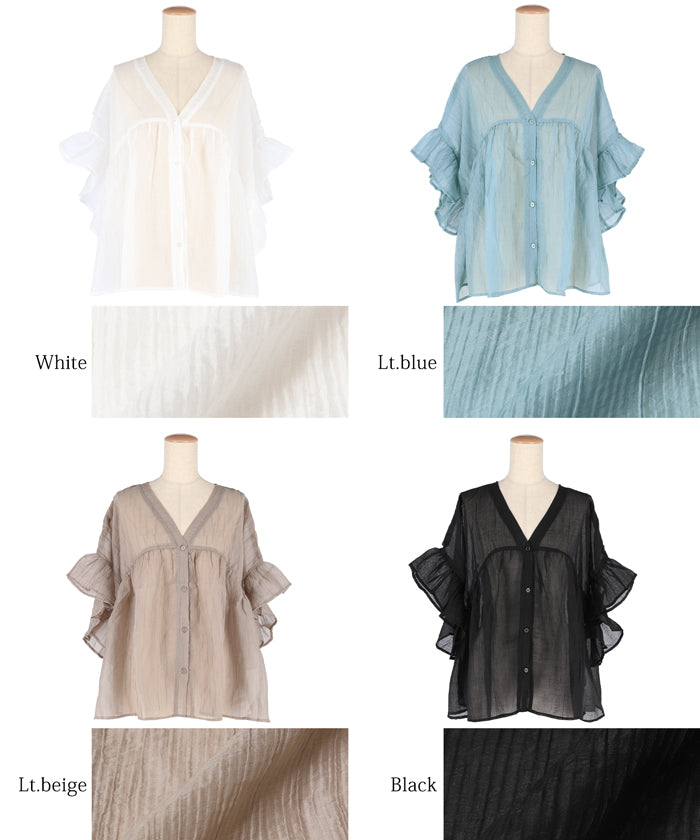コカ coca 袖フリルシアーブラウス （Black） Black