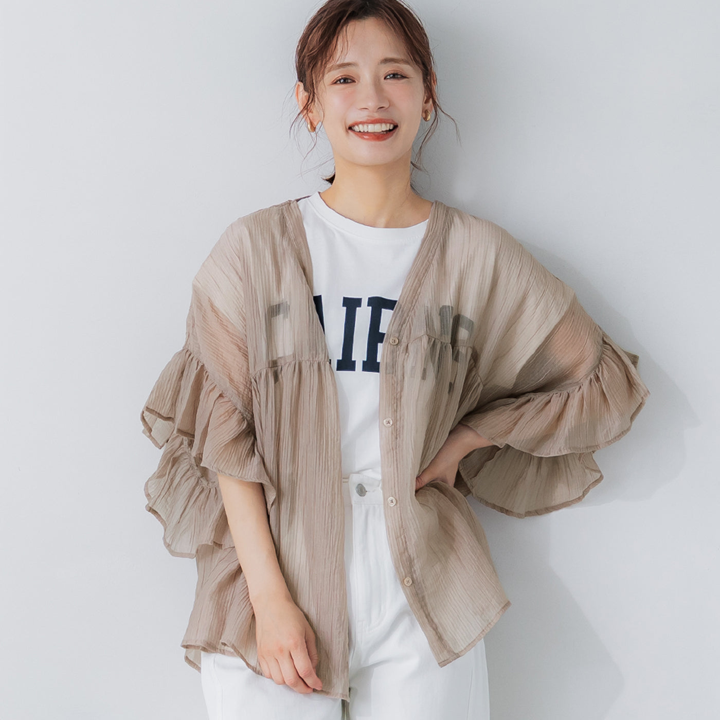 コカ coca 袖フリルシアーブラウス （Lt.beige） Lt.beige