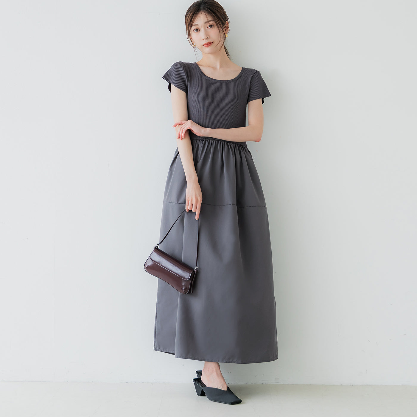 コカ coca ニットドッキング ワンピース （Charcoal） Charcoal