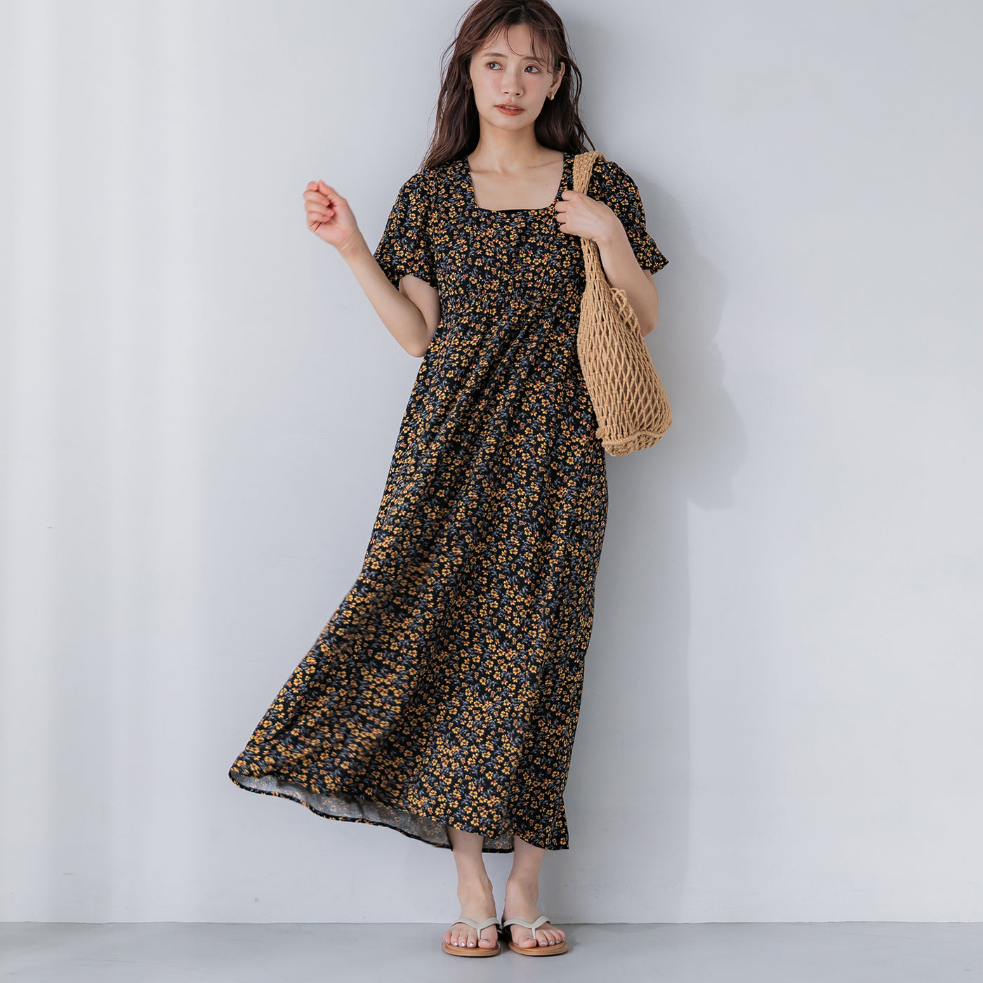 コカ coca ビンテージレーヨンフラワードレス （Black） Black