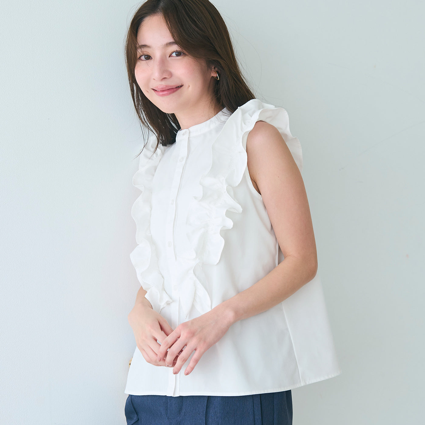 コカ coca フリルノースリーブブラウス （White） White