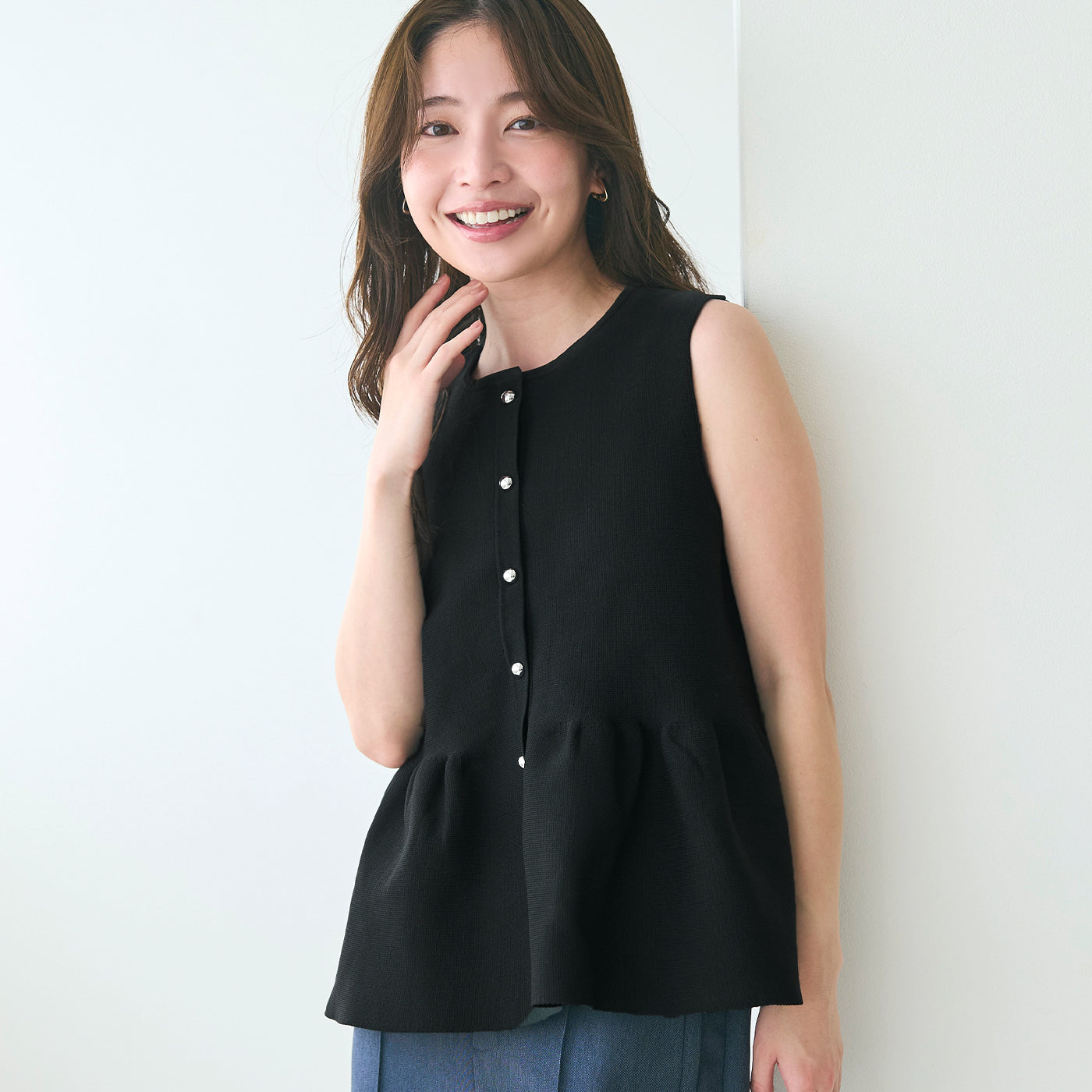 コカ coca シルバーボタンペプラムニットベスト （Black） Black