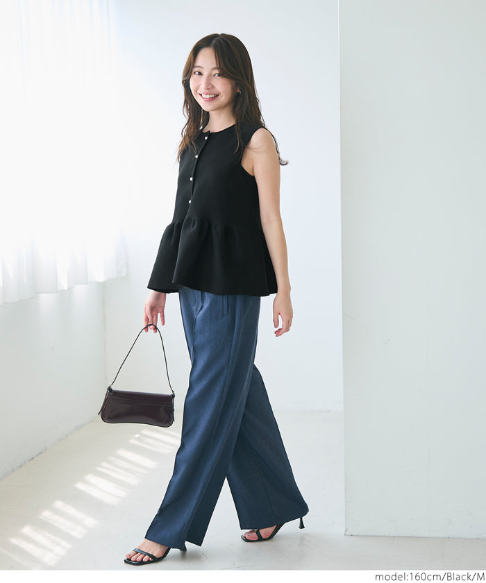 コカ coca シルバーボタンペプラムニットベスト （Black） Black