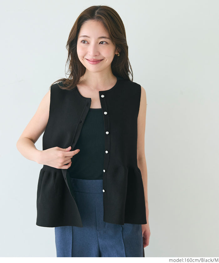 コカ coca シルバーボタンペプラムニットベスト （Black） Black
