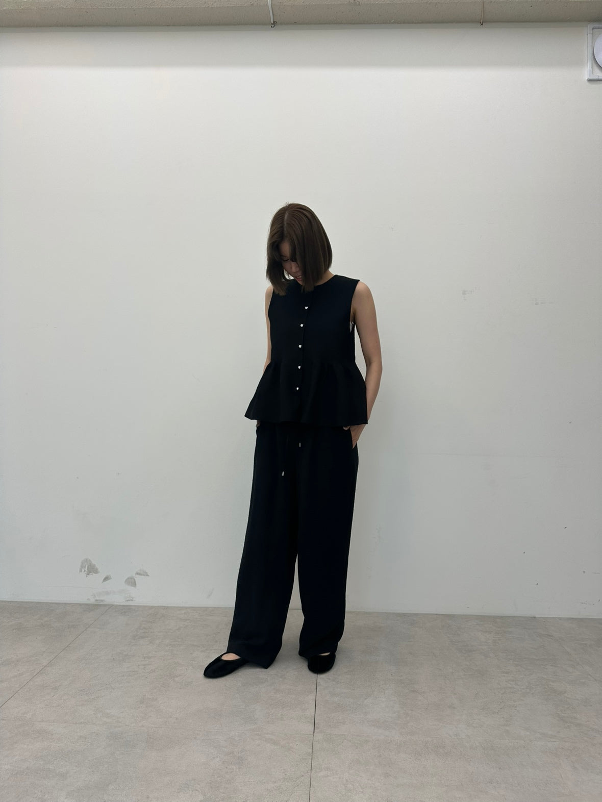 コカ coca シルバーボタンペプラムニットベスト （Black） Black