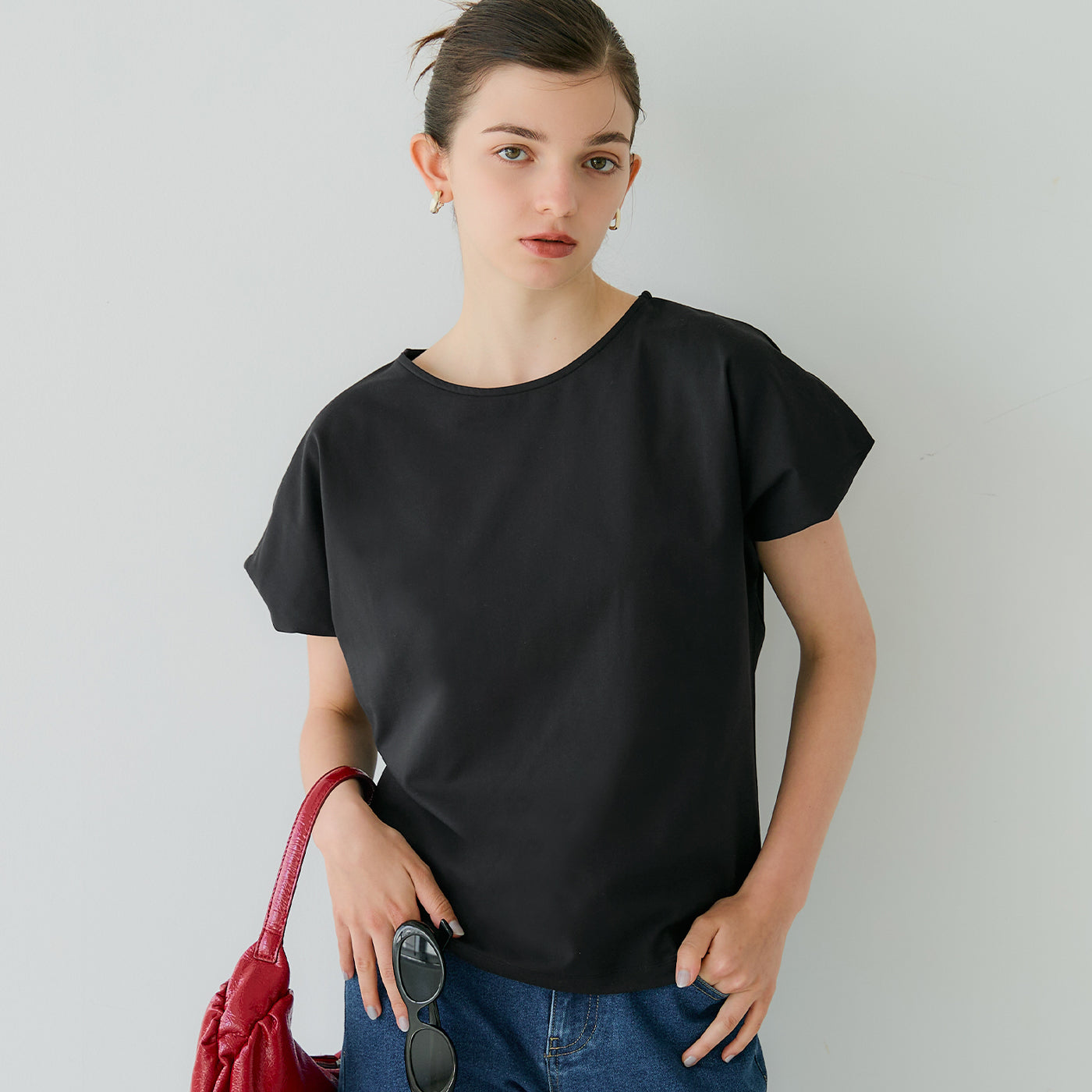 コカ coca シルキータッチバルーンスリーブトップス （Black） Black