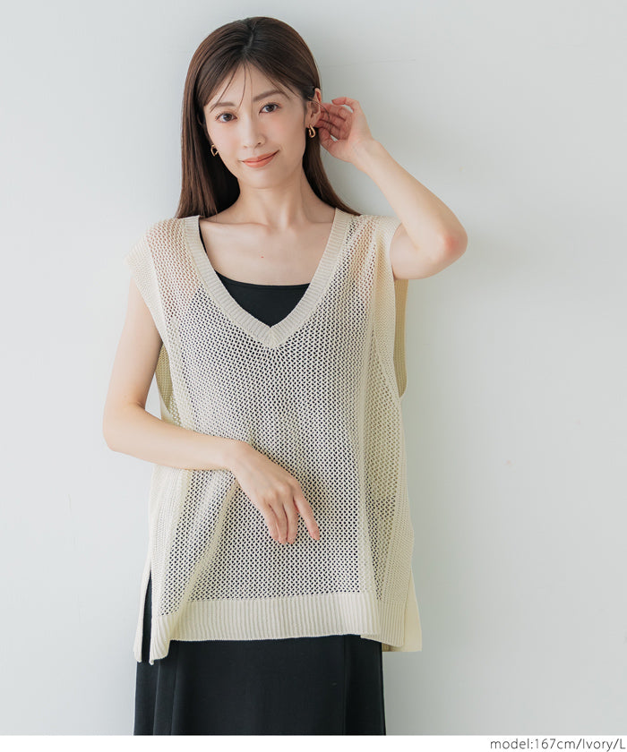 コカ coca メッシュVネックニットトップス （Ivory） Ivory