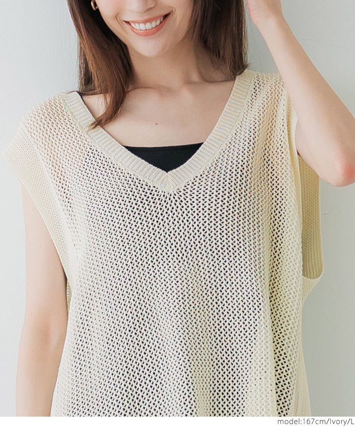 コカ coca メッシュVネックニットトップス （Ivory） Ivory