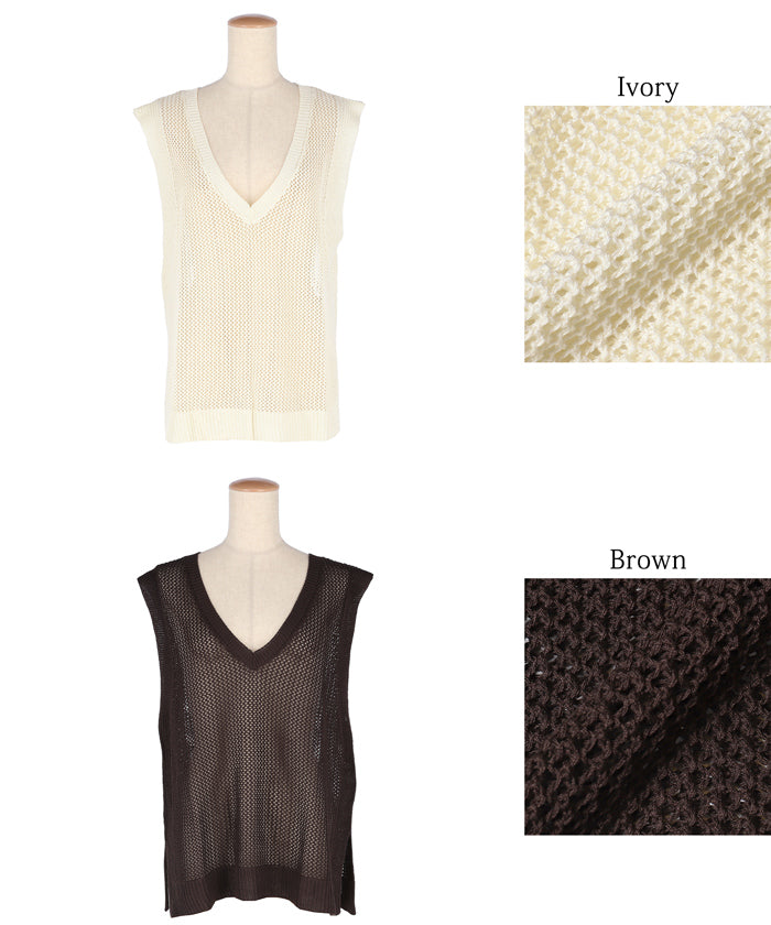 コカ coca メッシュVネックニットトップス （Ivory） Ivory