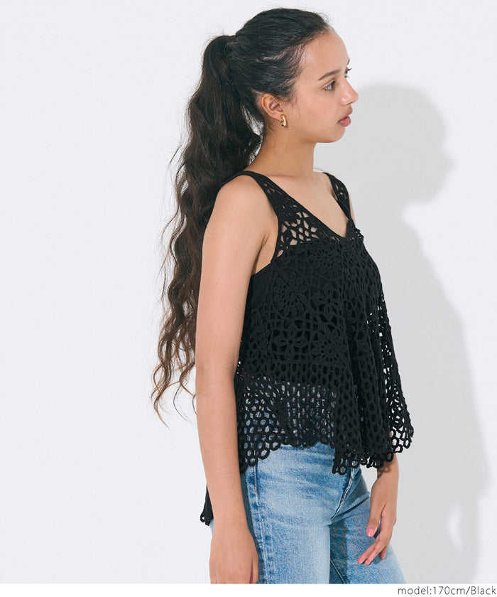 コカ coca クロシェタンクトップベスト （Black） Black