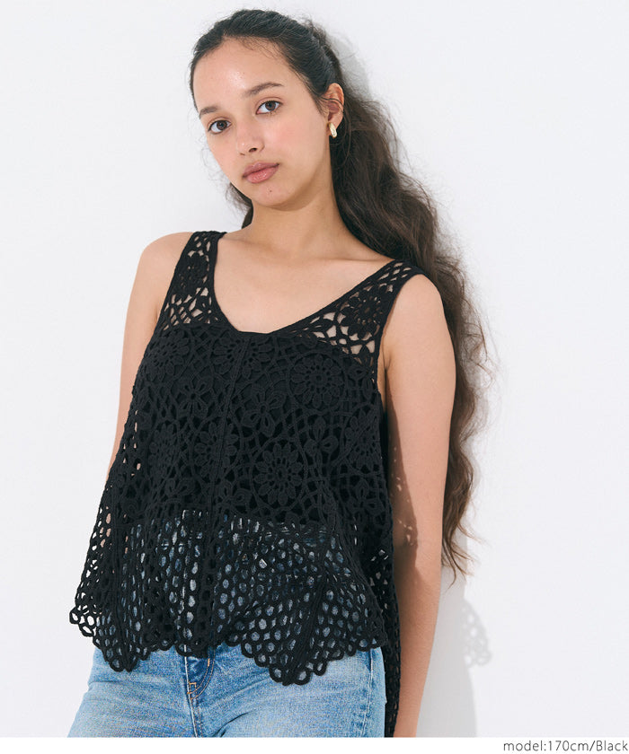 コカ coca クロシェタンクトップベスト （Black） Black