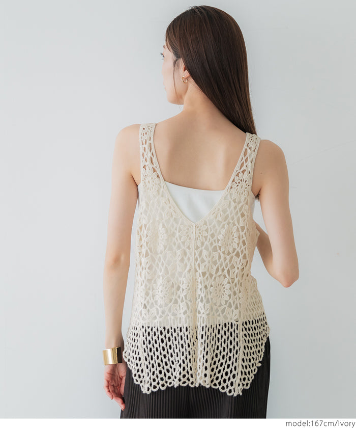 コカ coca クロシェタンクトップベスト （Black） Black