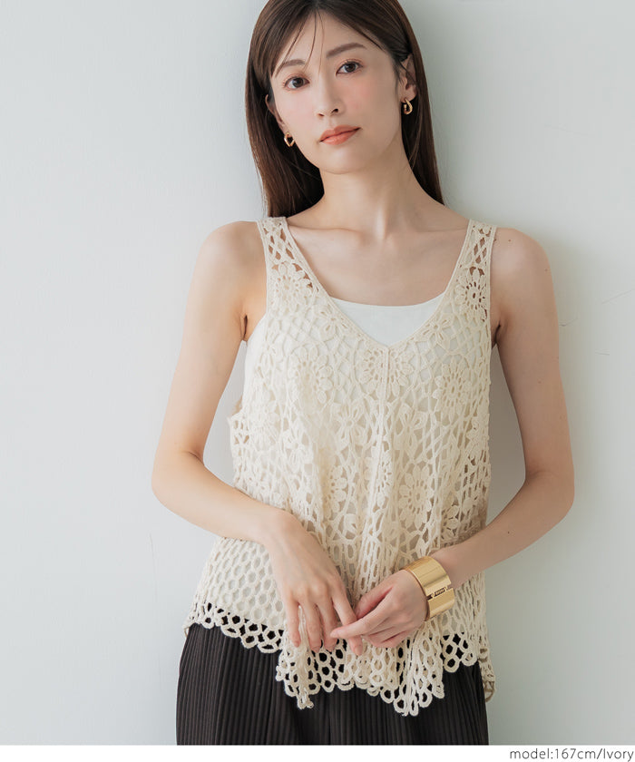 コカ coca クロシェタンクトップベスト （Black） Black