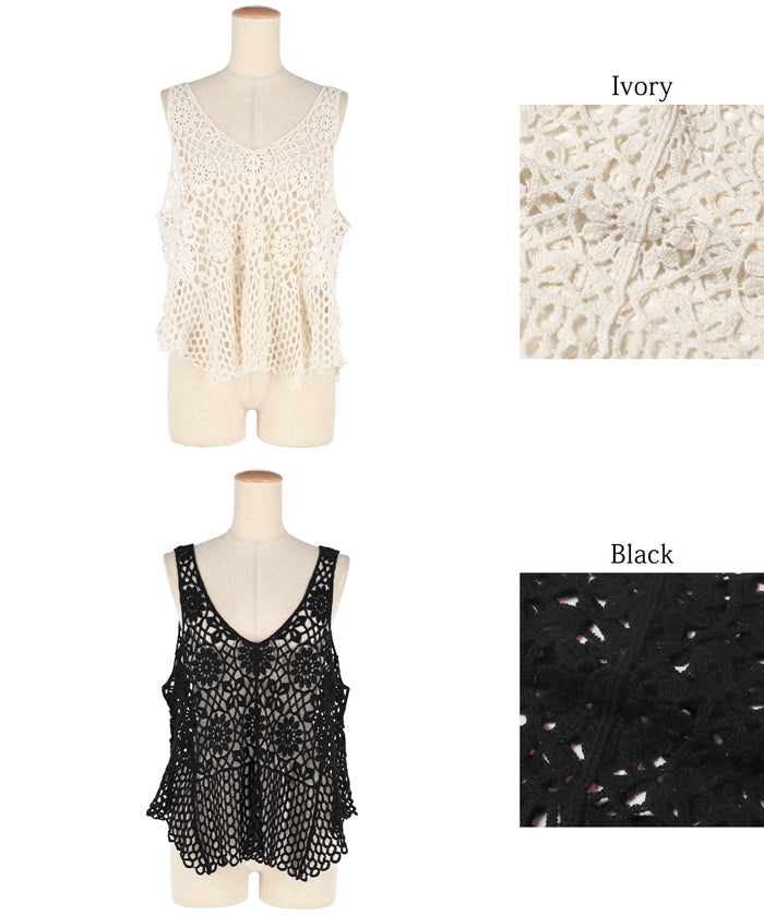 コカ coca クロシェタンクトップベスト （Black） Black