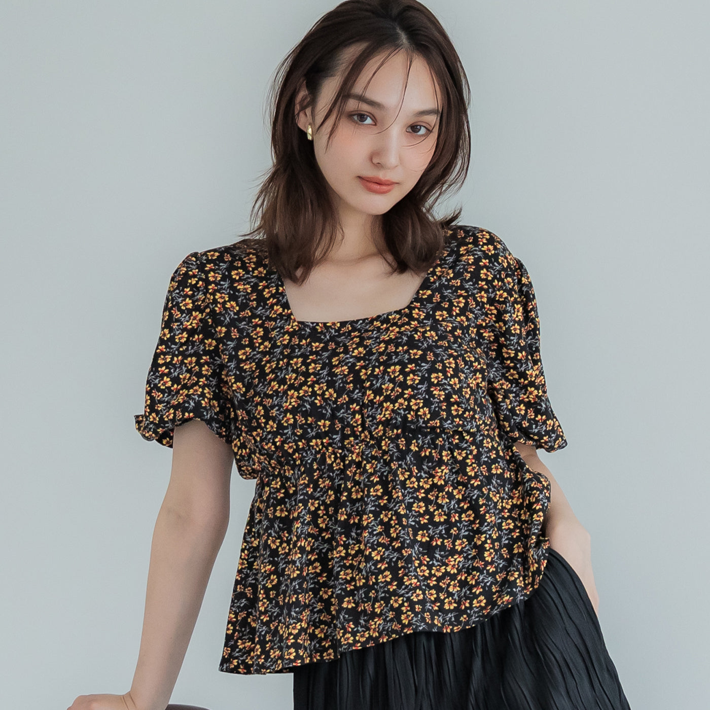 コカ coca ビンテージレーヨンフラワーブラウス （Black） Black