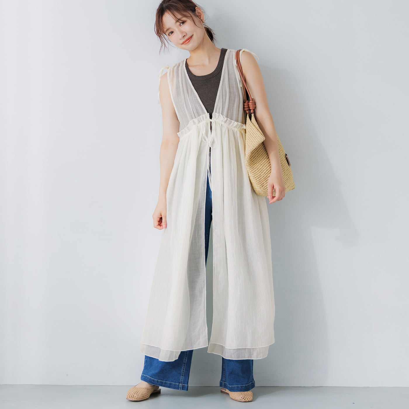 コカ coca シアーギャザーロングジレ （Ivory） Ivory