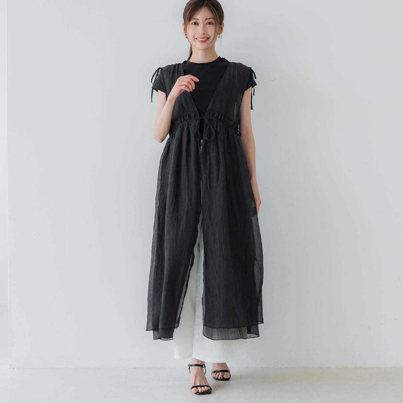 コカ coca シアーギャザーロングジレ （Black） Black