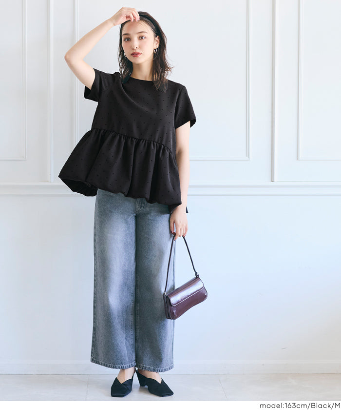 コカ coca フロッキードットバルーンブラウス （Black） Black