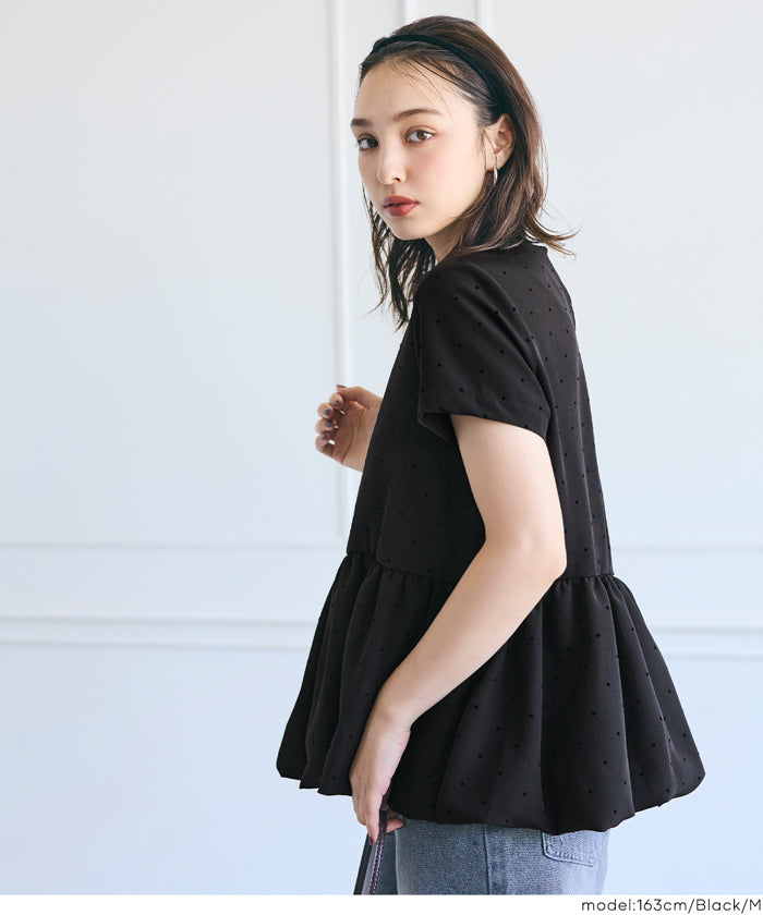 コカ coca フロッキードットバルーンブラウス （Black） Black