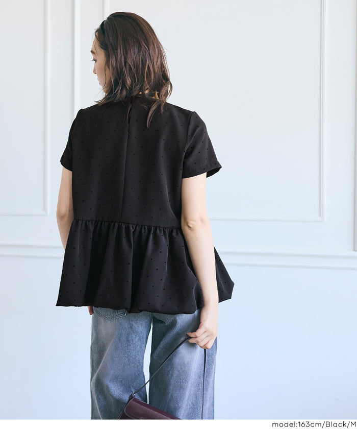 コカ coca フロッキードットバルーンブラウス （Black） Black