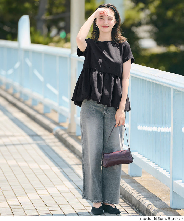 コカ coca フロッキードットバルーンブラウス （Black） Black
