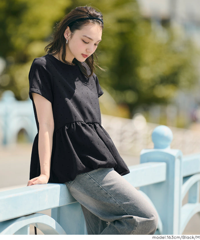 コカ coca フロッキードットバルーンブラウス （Black） Black