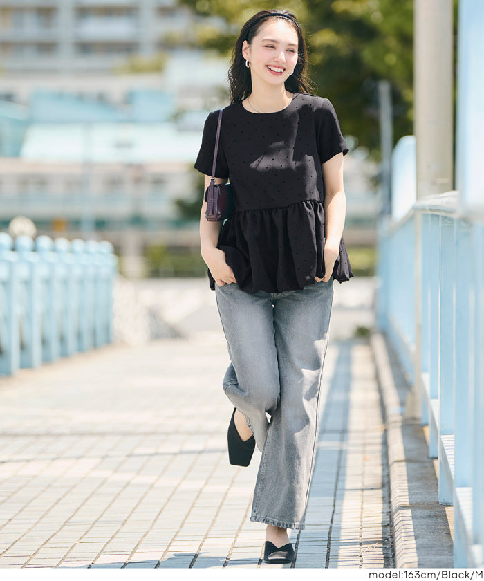 コカ coca フロッキードットバルーンブラウス （Black） Black