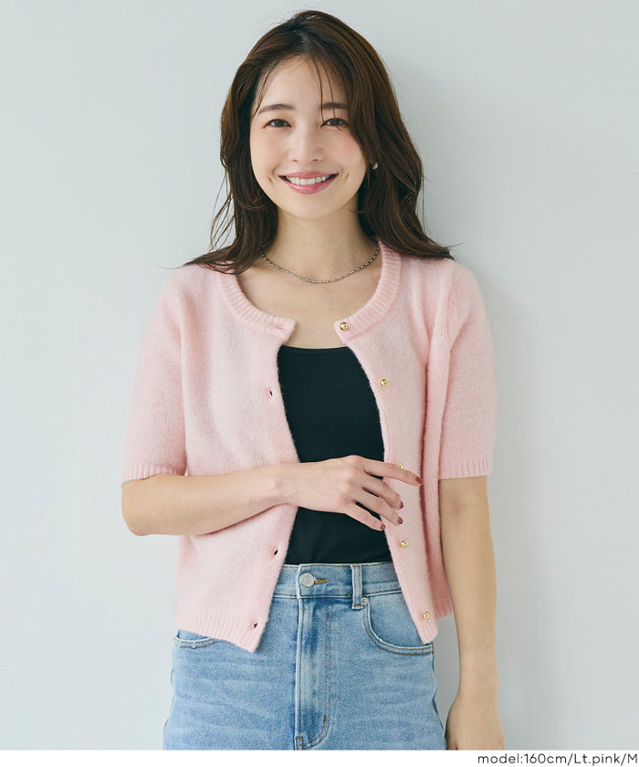 コカ coca ゴールドボタン 半袖ニットカーディガン （Lt.pink） Lt.pink
