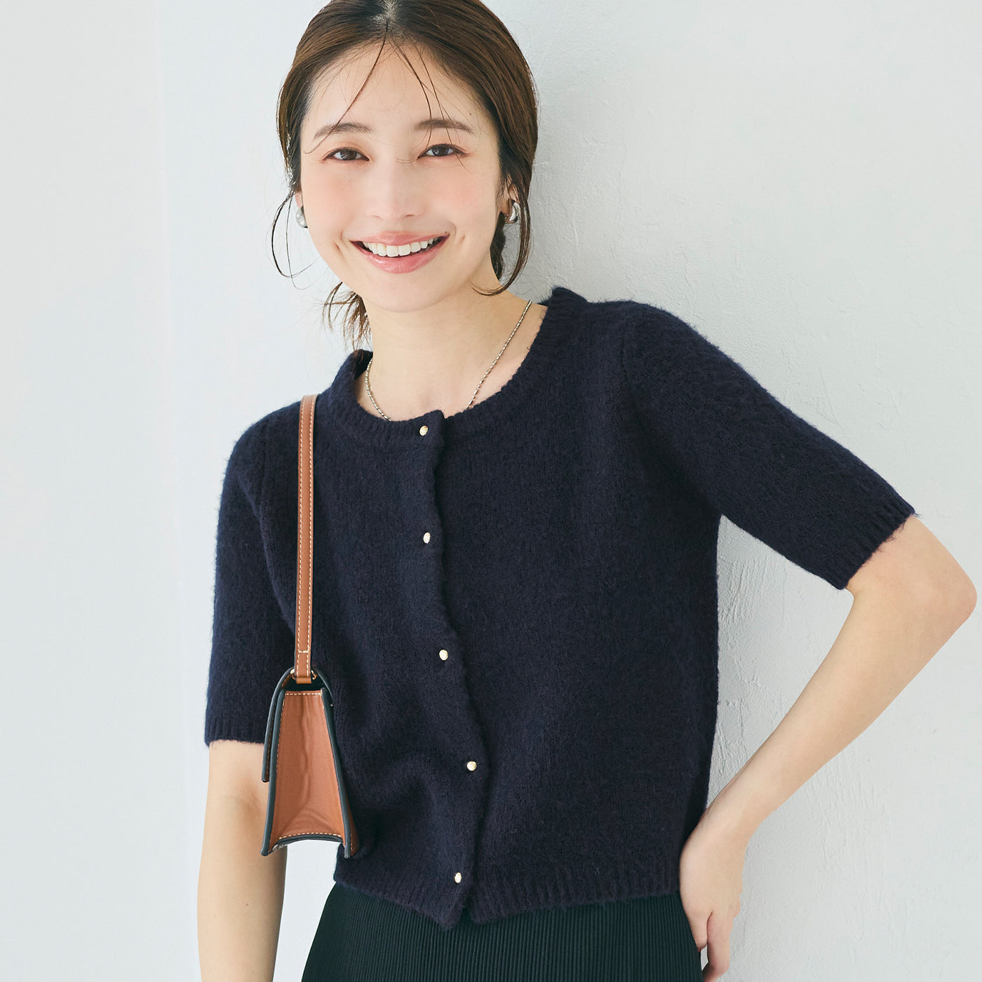 コカ coca ゴールドボタン 半袖ニットカーディガン （Navy） Navy