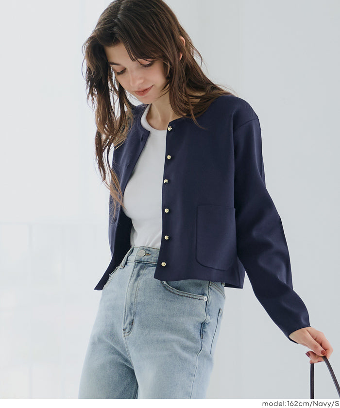 コカ coca ゴールドボタンクルーネックニットカーディガン （Navy） Navy