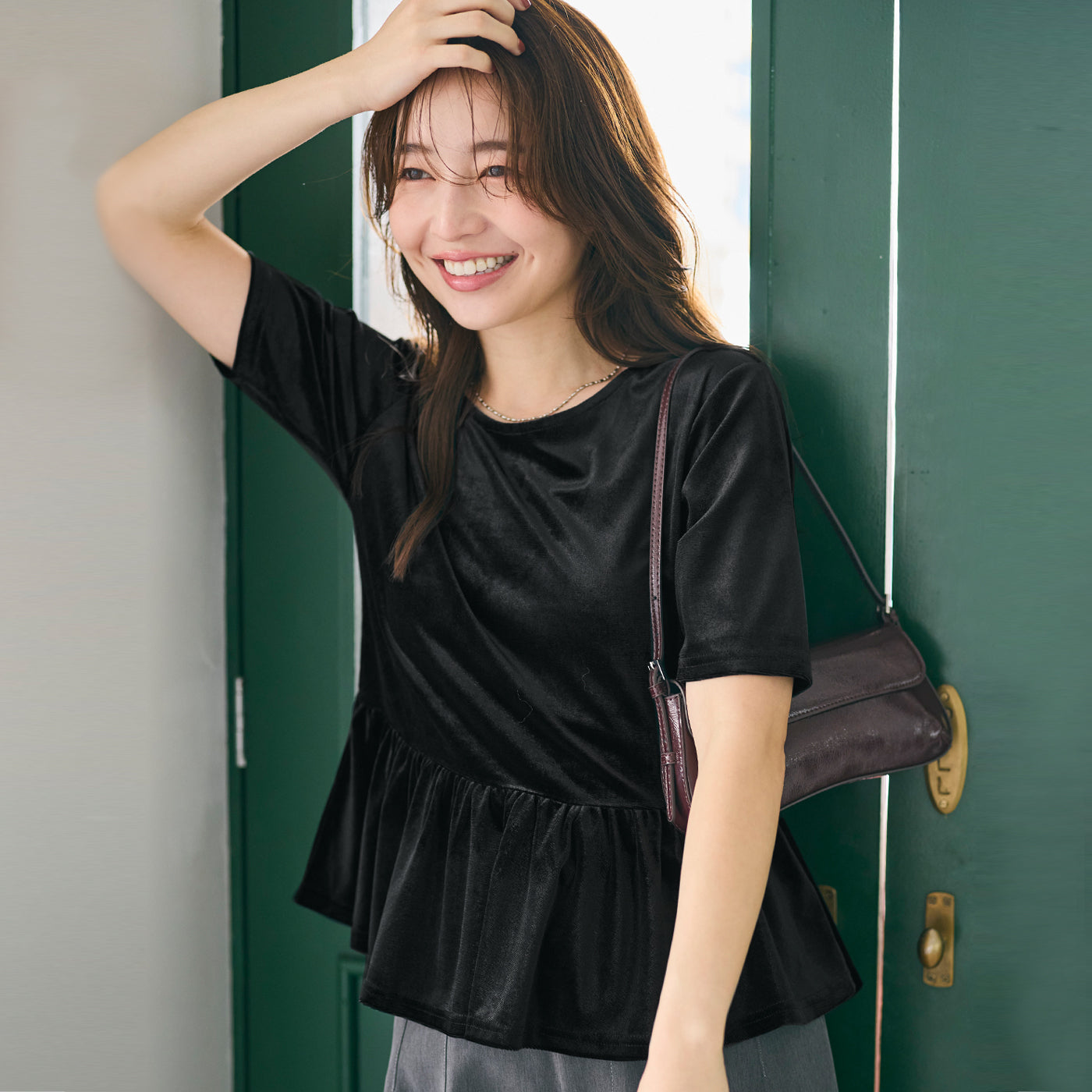 コカ coca ベロア ペプラムトップス （Black） Black