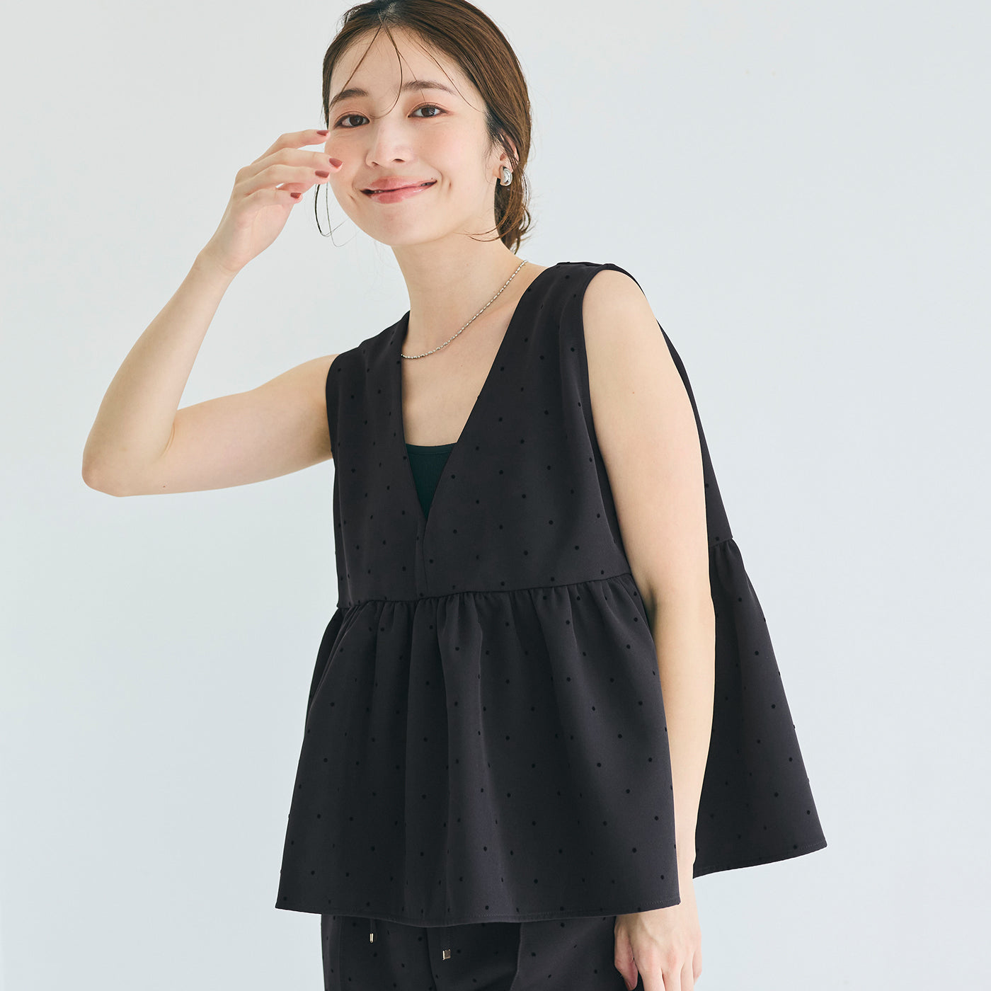 コカ coca フロッキードットペプラムベスト （Black） Black