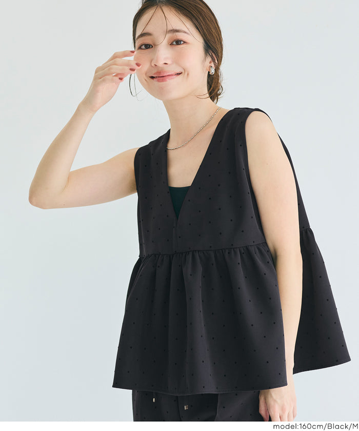 コカ coca フロッキードットペプラムベスト （Black） Black